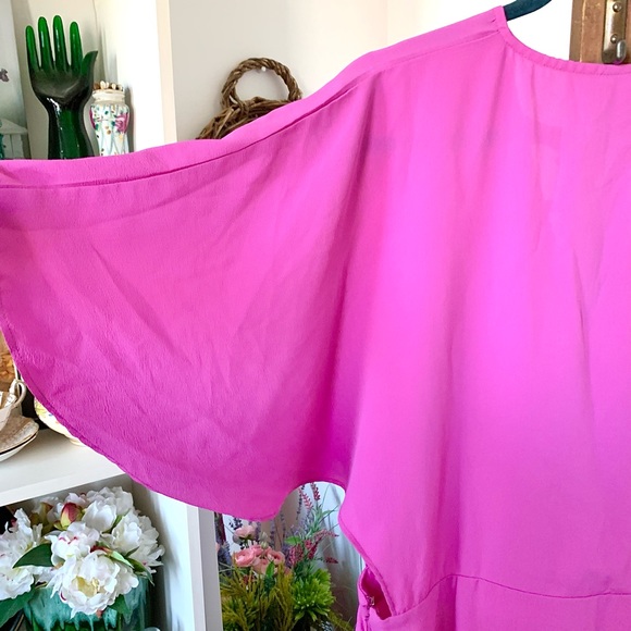 ASOS Magenta Kimono Sleeve Cut Out Sides Magenta Pink Maxi Dress US 14 - Picture 15 of 16